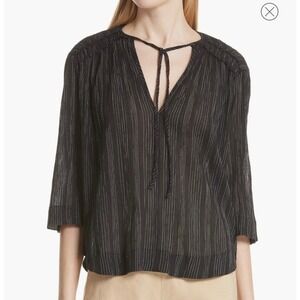 VINCE blouse Variegated Stripe Crinkle Cotton Top black white 100% cotton SZ S